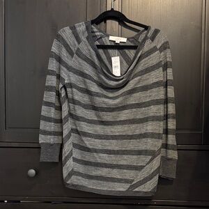 LOFT Gray Striped Cowl Neck Sweater